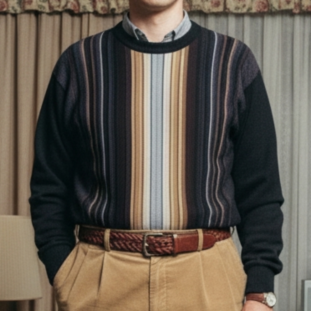 Sergio Louis Italy XL 90s Dadcore Cosby Retro Preppy Wool Blend 3D Knit Sweater